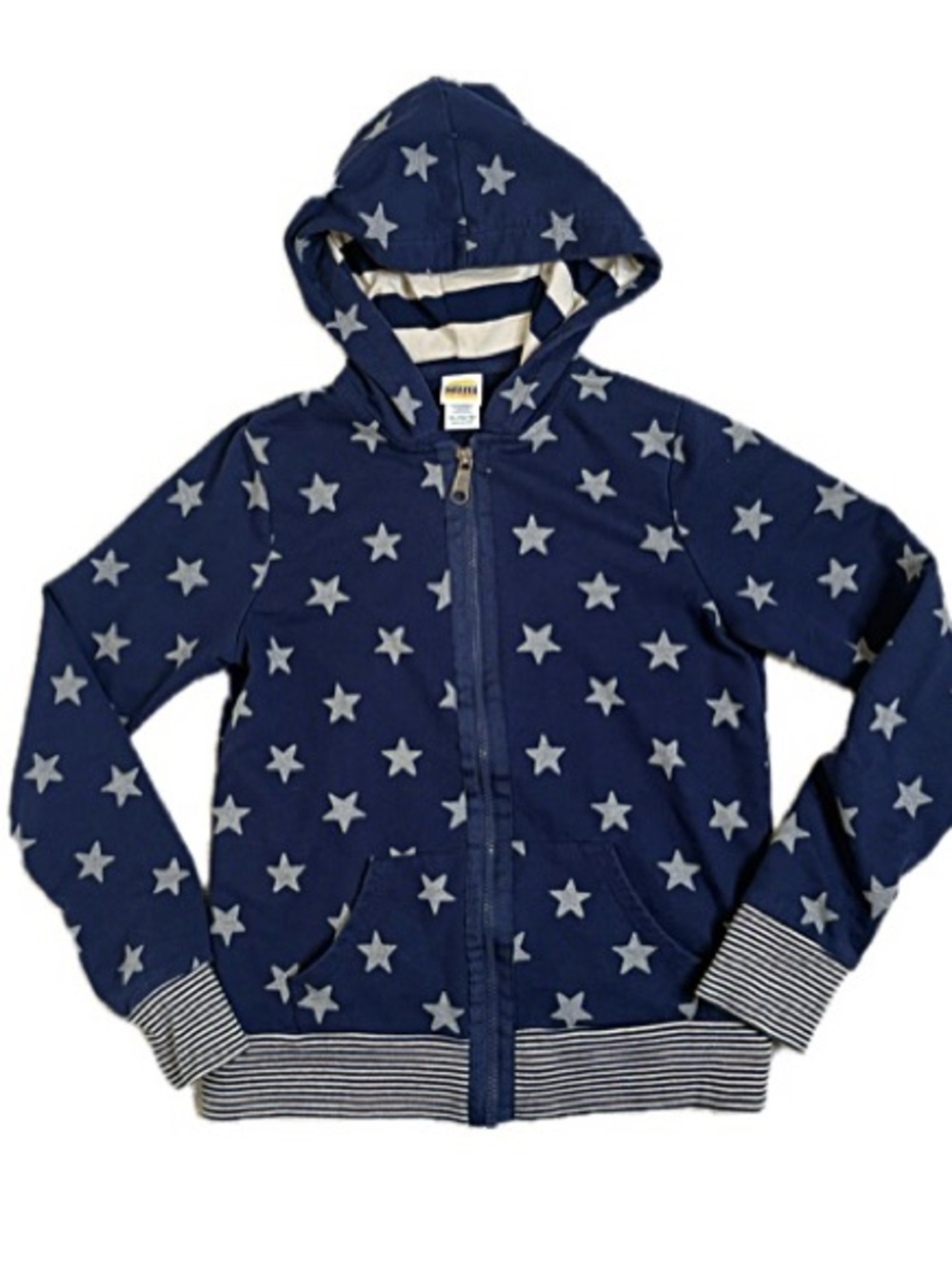 Harajuku Mini Star Print Zip Hoodie Kids Girls Size Small Striped Mix Navy Grey
